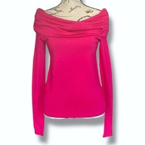 XS Halston Lipstick Pink Ruched Off-the-Shoulder Feminine Stretch Top NWT